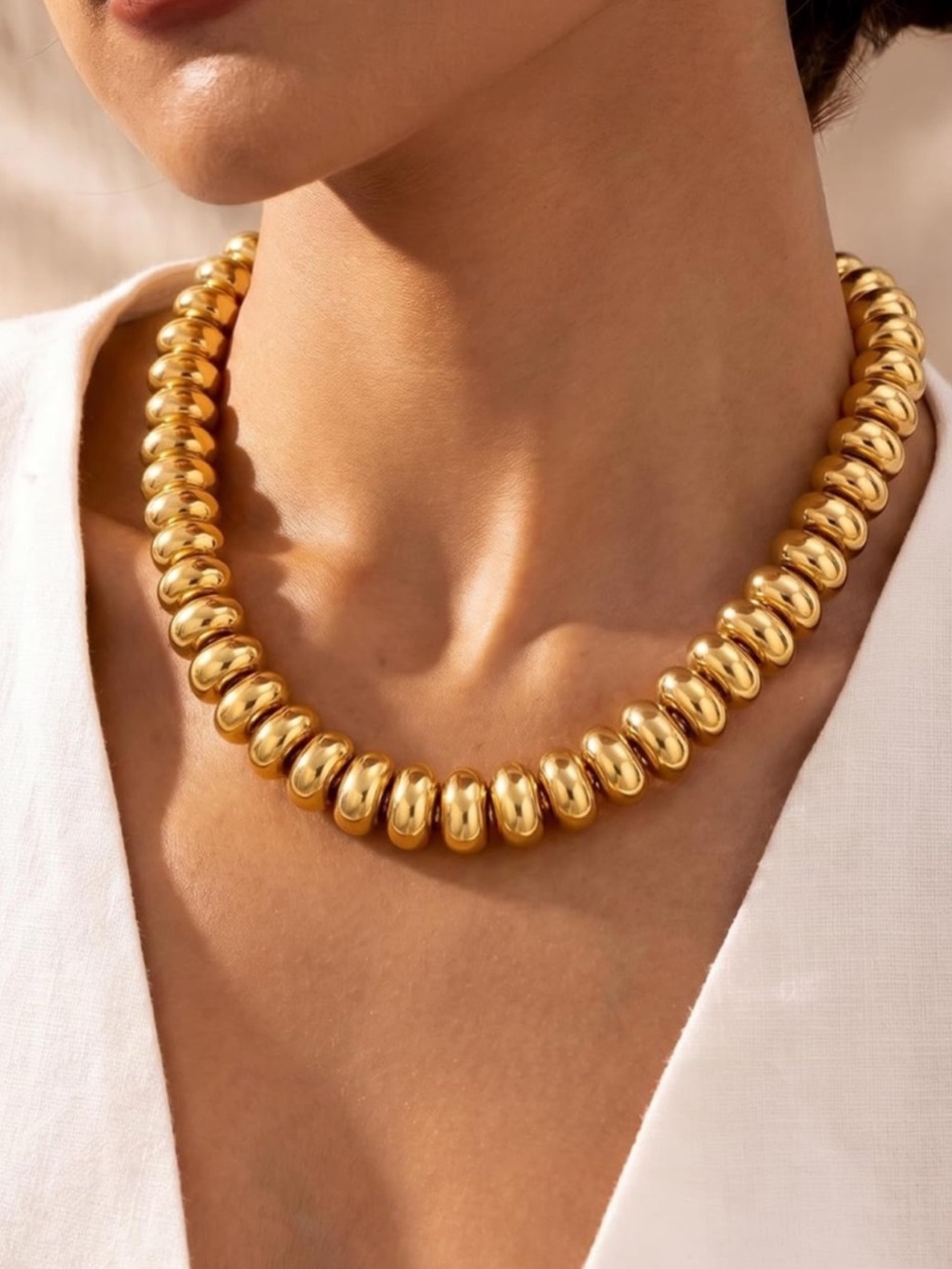New Gold Beaded Chunky Statement Necklace